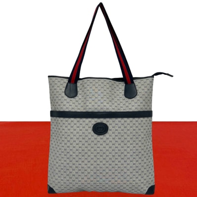 GUCCI グッチ シェリーライン マイクロGG ロゴ レザー PVC トートバッグ ネイビー
25920