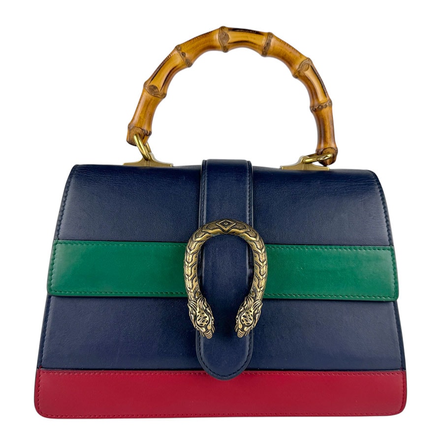 グッチ GUCCI ショルダーバッグ ハンドバッグ ディオニュソス バンブー レザー ネイビー×グリーン×レッド レディース 448075【中古】 z8646