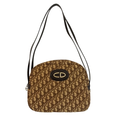 美品 Christian Dior クリスチャンディオール トロッター ベージュ ブラウン ゴールド金具 キャンバス レザー/ ショルダーバッグ 602272 【中古】