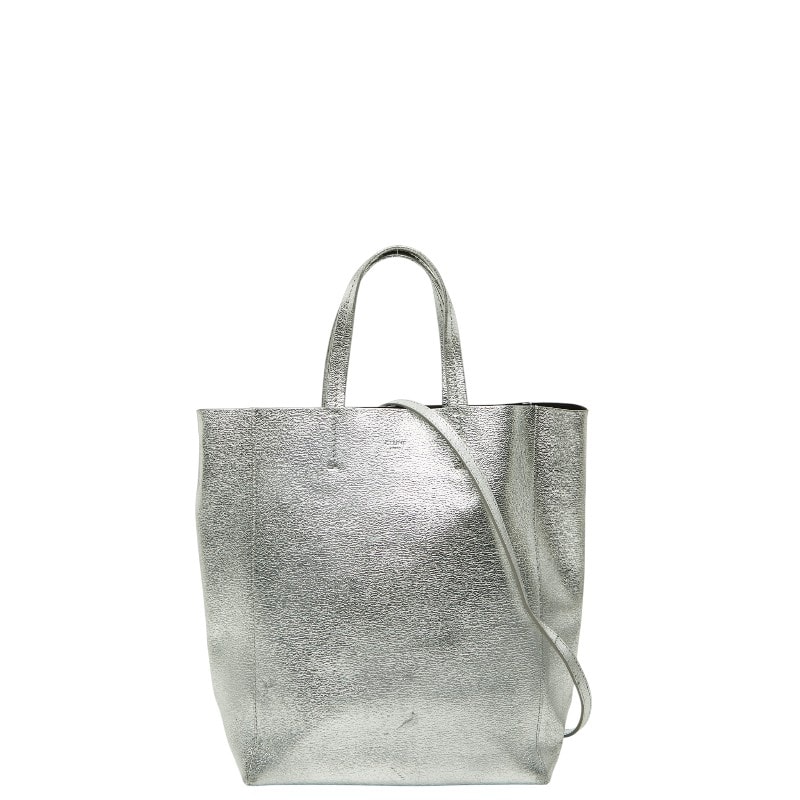 セリーヌ バーティカルカバ スモール ハンドバッグ ショルダーバッグ 2WAY シルバー レザー レディース CELINE 【中古】