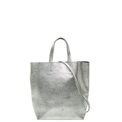 セリーヌ バーティカルカバ スモール ハンドバッグ ショルダーバッグ 2WAY シルバー レザー レディース CELINE 【中古】