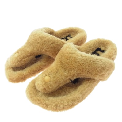 LOEWE ロエベ サンダル 23AW Shearling ease toe sandal ムートン スライド サンダル ブラウン系 37【極上美品】【中古】