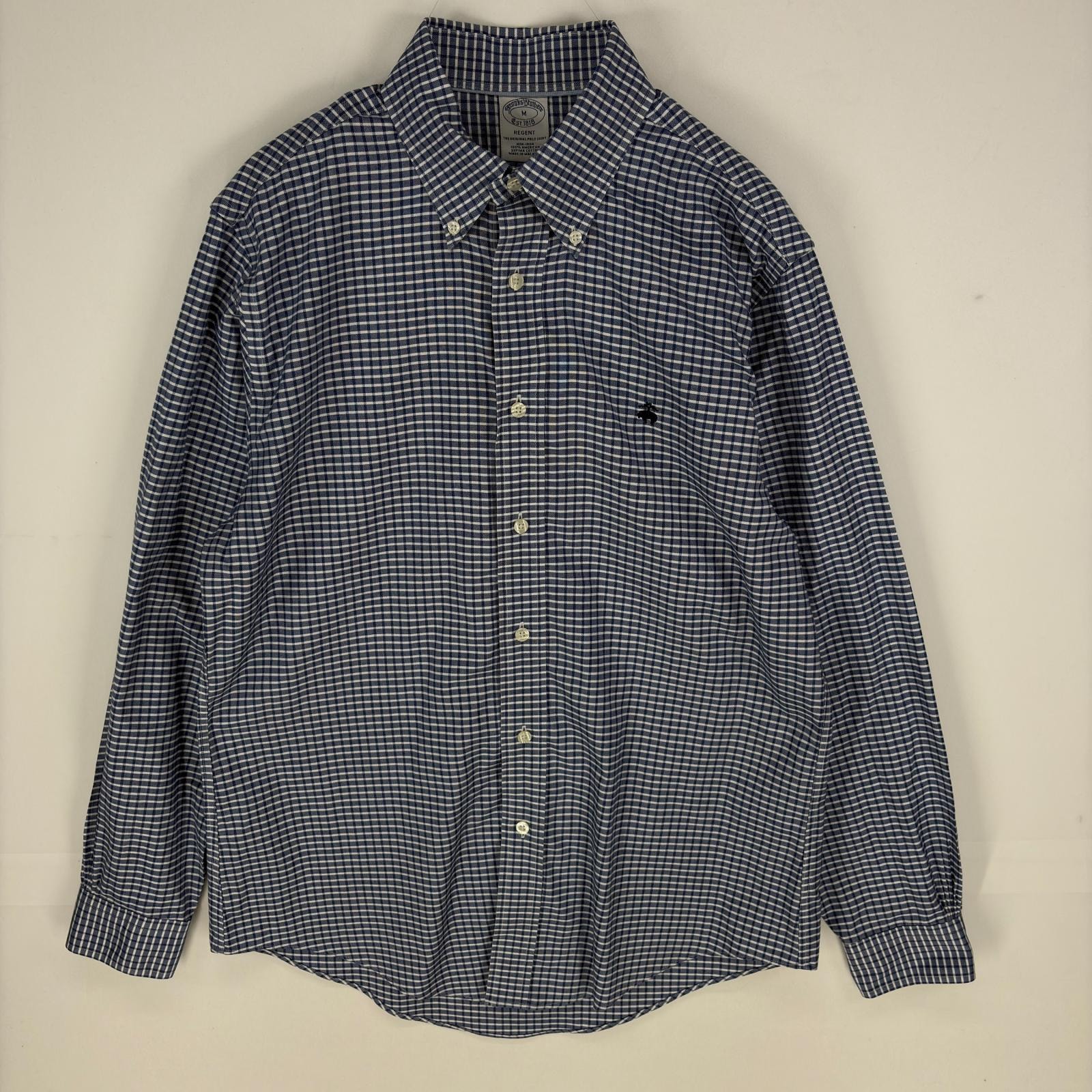 古着 ブルックスブラザーズ Brooks Brothers 長袖シャツ ボタンダウン 刺繍ロゴ 1818 ロングスリーブ M ネイビー系 チェック メンズ