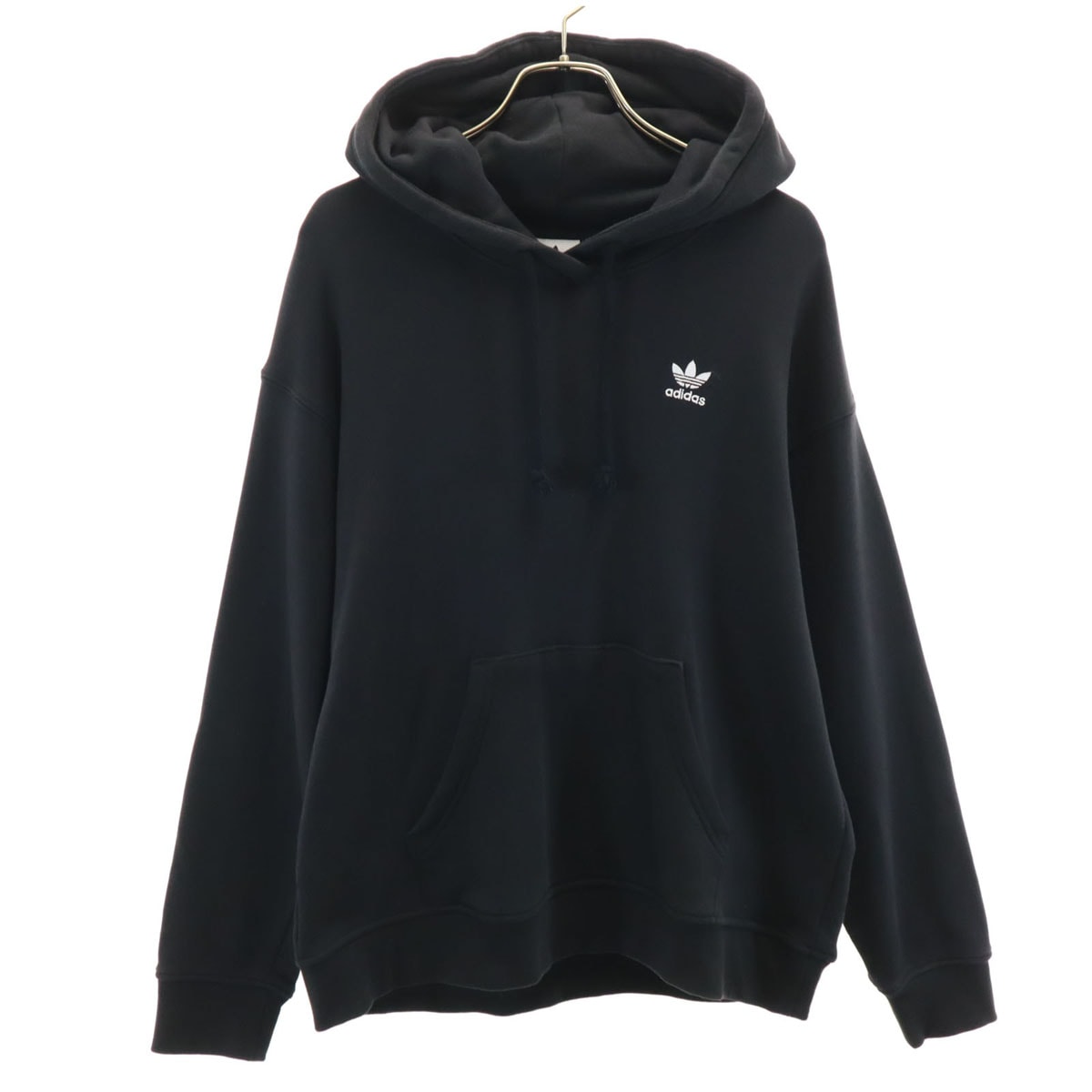 adidas アディダス トレフォイルロゴ 長袖 スウェットパーカー L ブラック プルオーバー