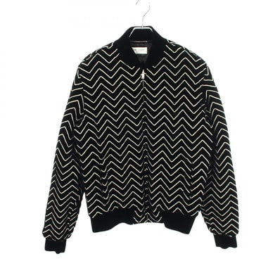 サンローランパリ SAINT LAURENT PARIS ヘリンボーン ベロア 中綿 ブルゾン 衣料品 アウター レーヨン メンズ ブラック系 / ホワイト系 671921 【中古】