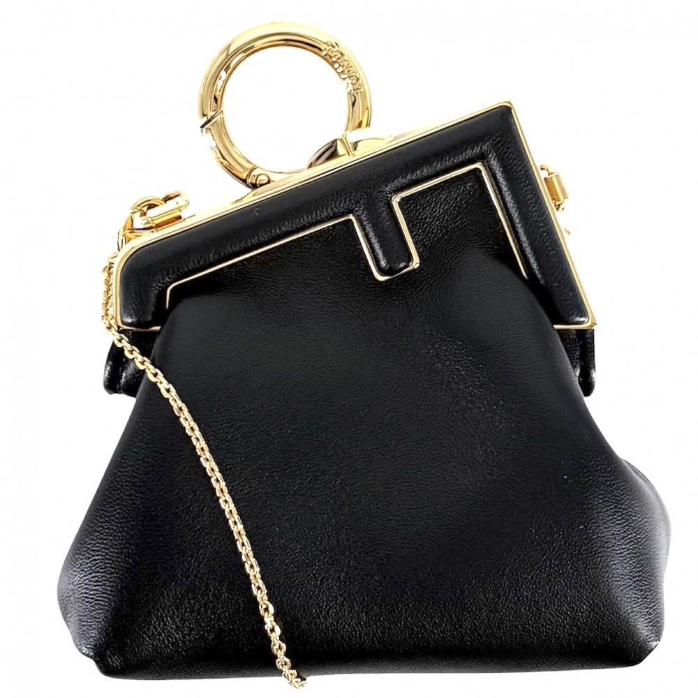 FENDI フェンディ ショルダーバッグ ナノ ファースト チャーム チェーンショルダー ミニバッグ 7AS051 レザー    ブラック 黒 ゴールド金具 レディース 美品【中古品】