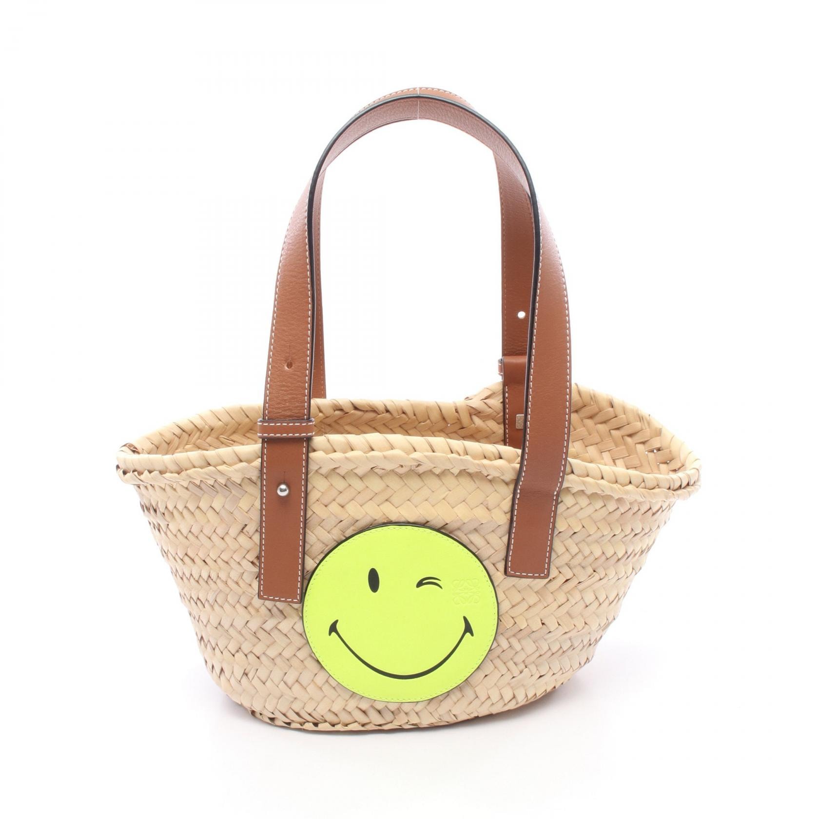 ロエベ LOEWE バスケットバッグ スモール スマイリーワールド ハンドバッグ バッグ レザー ラフィア レディース ベージュ系 / ブラウン系 / イエロー系 A223S93X07 【中古】