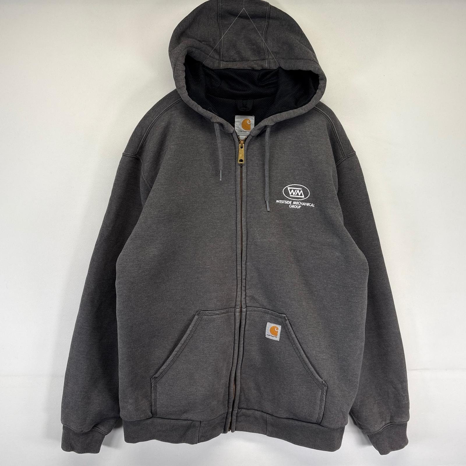 古着 カーハート Carhartt パーカー フルジップ スウェット ダブルフェイス メッシュ ワンポイントロゴ M  ダークグレー系 メンズ