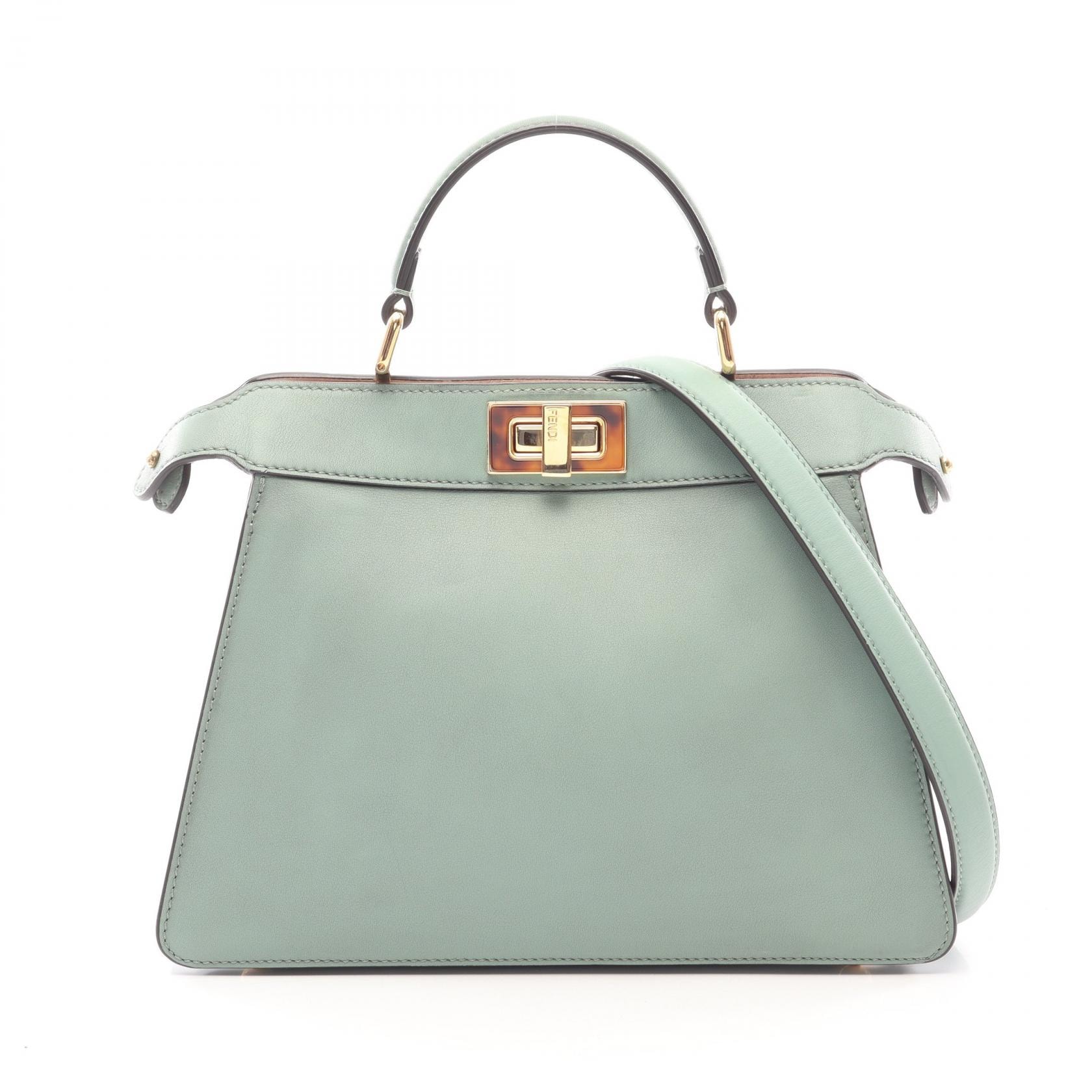 フェンディ FENDI ピーカブー アイシーユー スモール セレリア 2WAY ハンドバッグ バッグ レザー レディース グリーン系 8BN327 【中古】