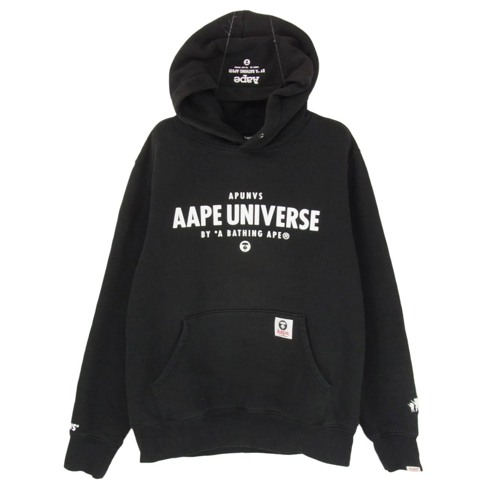 A BATHING APE アベイシングエイプ パーカー aapswm3348xx9 AAPE BY A BATHING APE APUNVS UNIVERSE プリント スウェット パーカー ブラック系 M【中古】