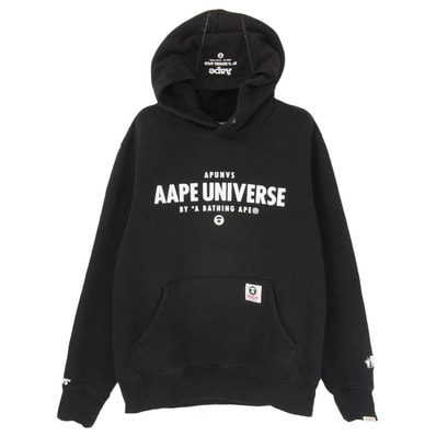 A BATHING APE アベイシングエイプ パーカー aapswm3348xx9 AAPE BY A BATHING APE APUNVS UNIVERSE プリント スウェット パーカー ブラック系 M【中古】