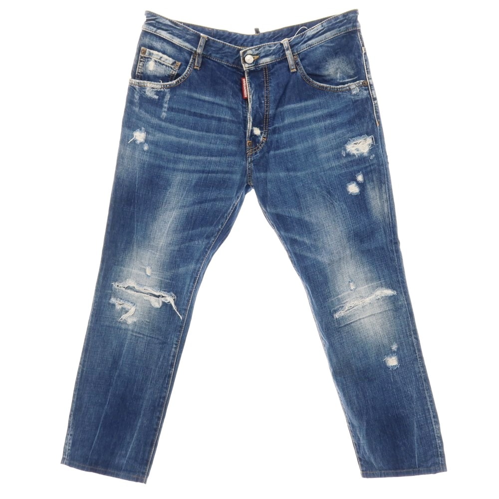 【中古】ディースクエアード DSQUARED2 ダメージ&リペア加工 コットン デニムパンツ ジーンズ ブルー【サイズ50】【メンズ】