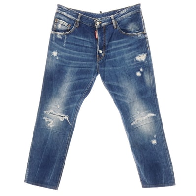【中古】ディースクエアード DSQUARED2 ダメージ&リペア加工 コットン デニムパンツ ジーンズ ブルー【サイズ50】【メンズ】