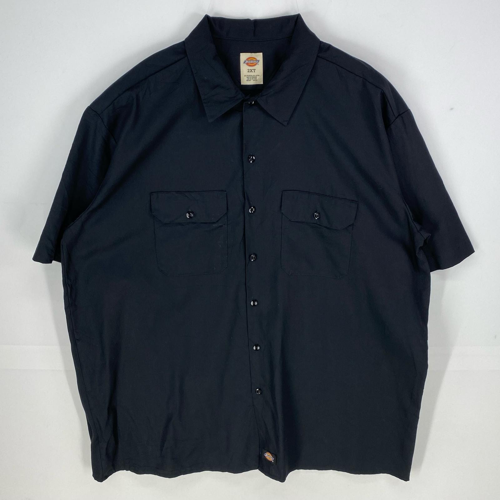 古着 ディッキーズ Dickies 半袖シャツ ワンポイントロゴ ワーク 胸ポケット 大きいサイズ 2XT ブラック系 メンズ