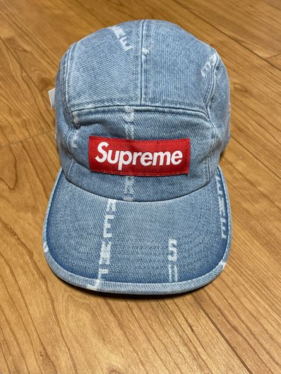 logo stripe jacquard denim camp cap