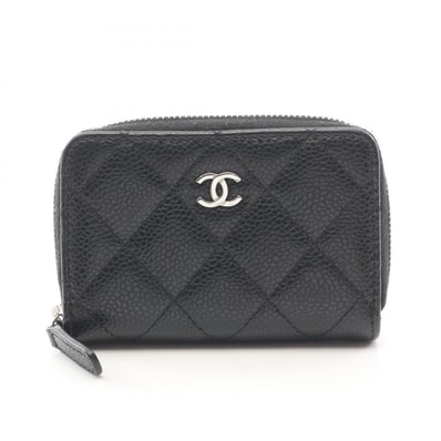 シャネル CHANEL クラシック ジップ コインパース マトラッセ コインケース 財布 カーフ(牛革) レディース ブラック系 【中古】