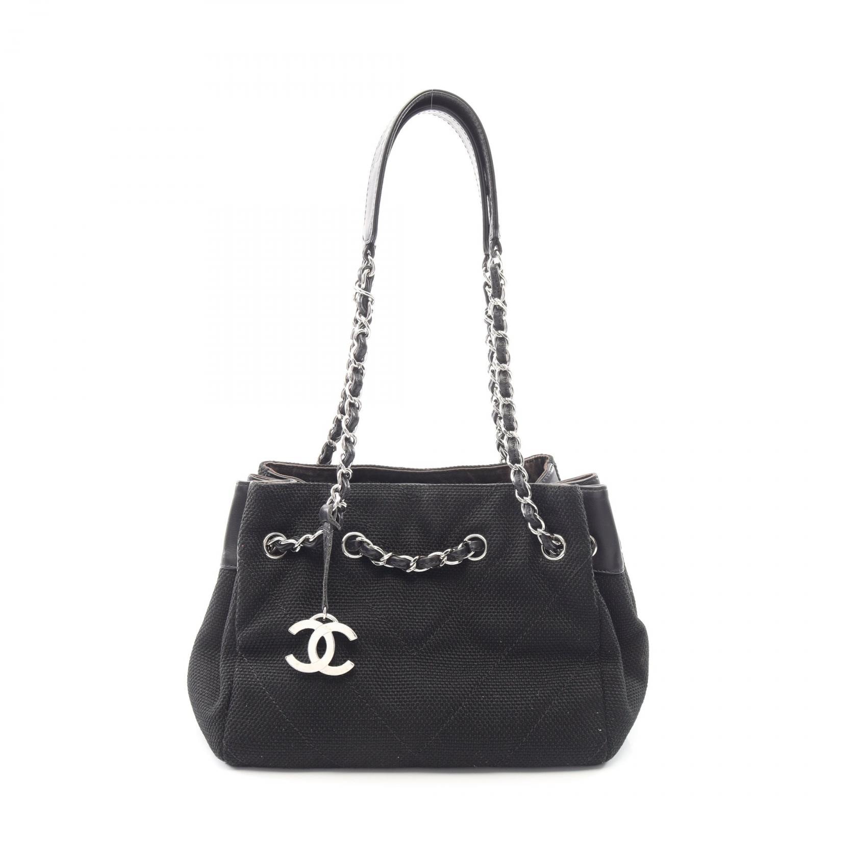 シャネル CHANEL Vステッチ ショルダーバッグ バッグ キャンバス レザー レディース ブラック系 【中古】