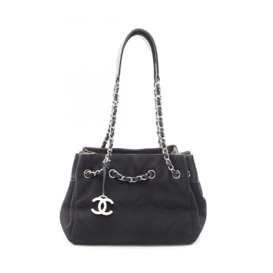 シャネル CHANEL Vステッチ ショルダーバッグ バッグ キャンバス レザー レディース ブラック系 【中古】