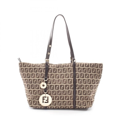 フェンディ FENDI ズッキーノ トートバッグ バッグ キャンバス レザー レディース ベージュ系 / ブラウン系 8BH214 【中古】