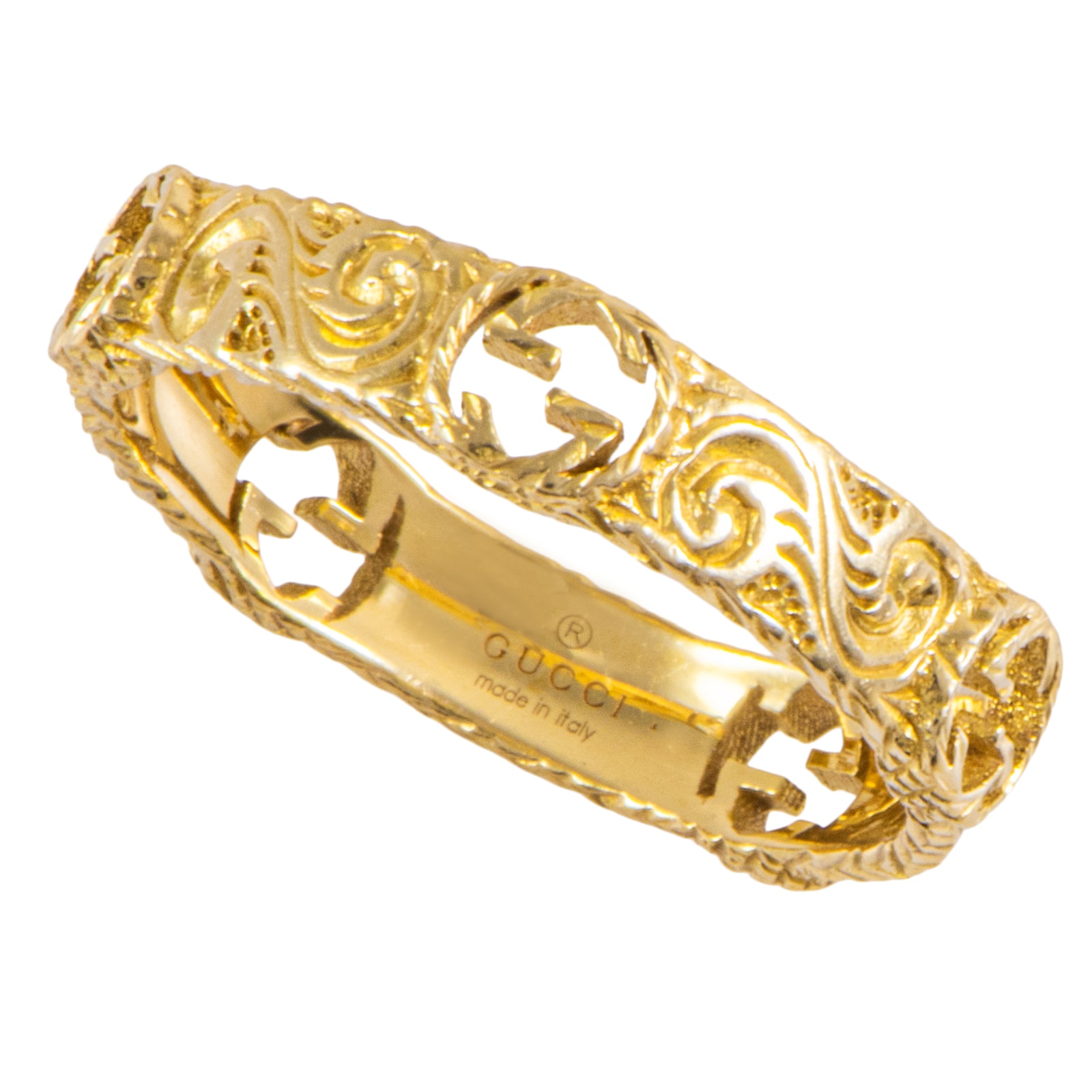 GUCCI グッチ インターロッキングG リング 指輪 12号 K18YG ゴールド【中古】