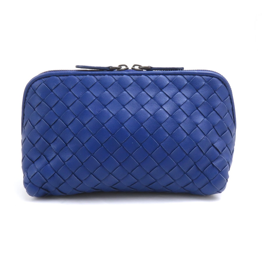 ボッテガヴェネタ BOTTEGAVENETA ポーチ イントレチャート レザー ブルー ユニセックス【中古】 56800j