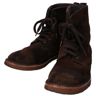 ブッテロ ブラウン×カーキ カモフラ スエード レースアップブーツ 42