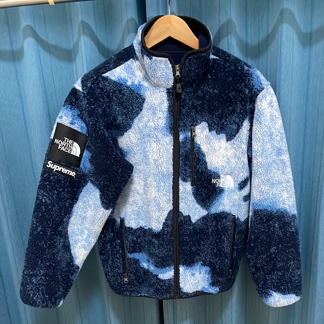 Supreme x The North Face Bleached Denim Print Fleece Jacket "Indigo"