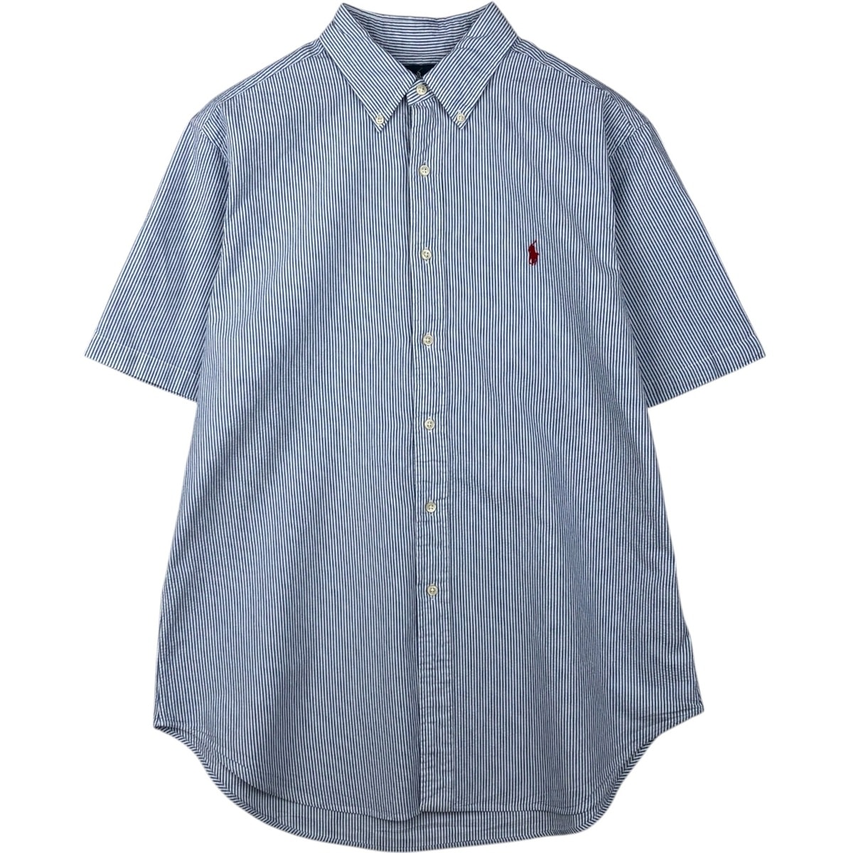 古着 ラルフローレン Ralph Lauren CLASSIC FIT クラシックフィット シアサッカー 半袖 ボタンダウン ストライプシャツ メンズL相当/eaa643908