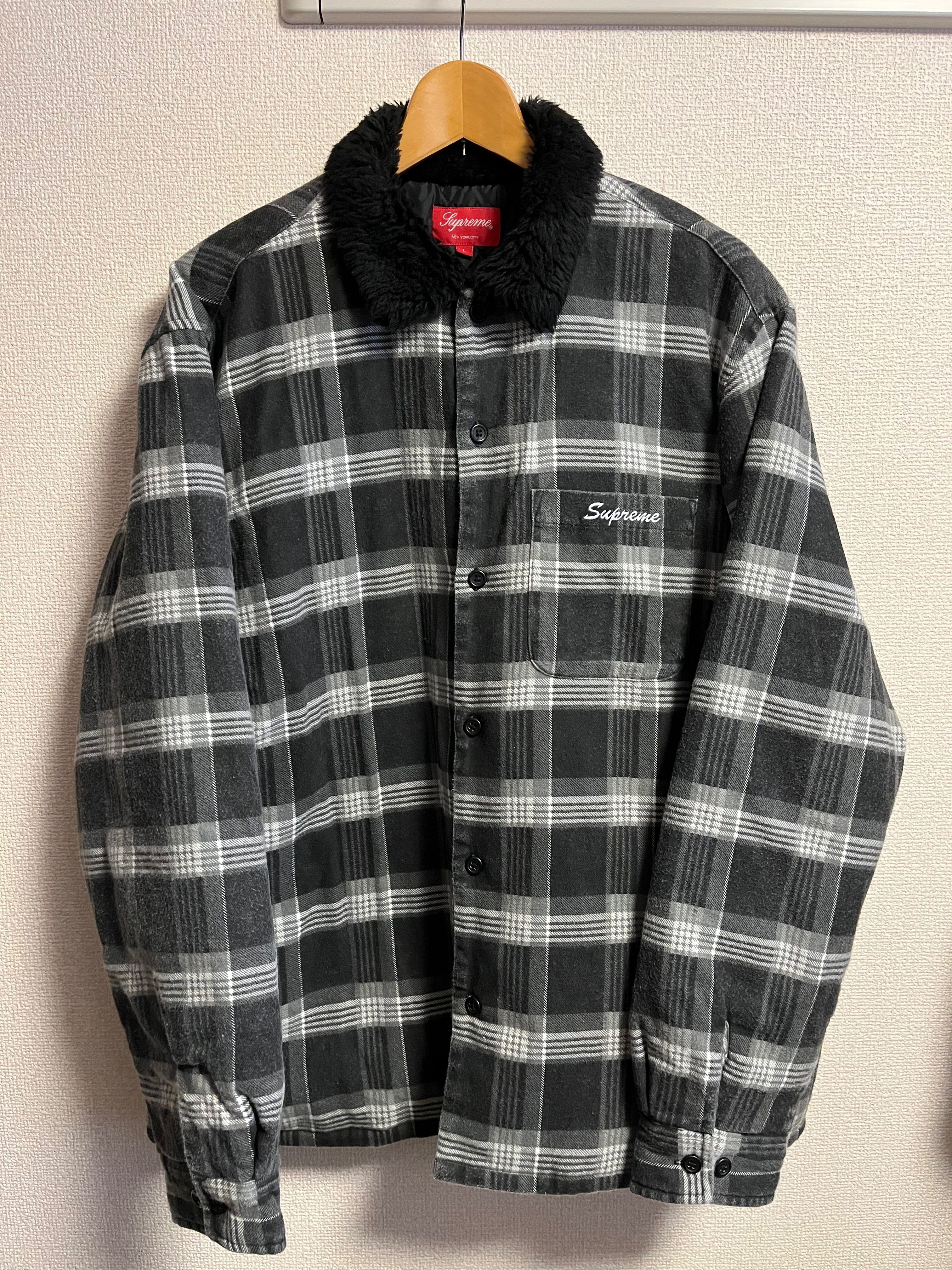 Supreme Faux Fur Collar Flannel Shirt "Black"