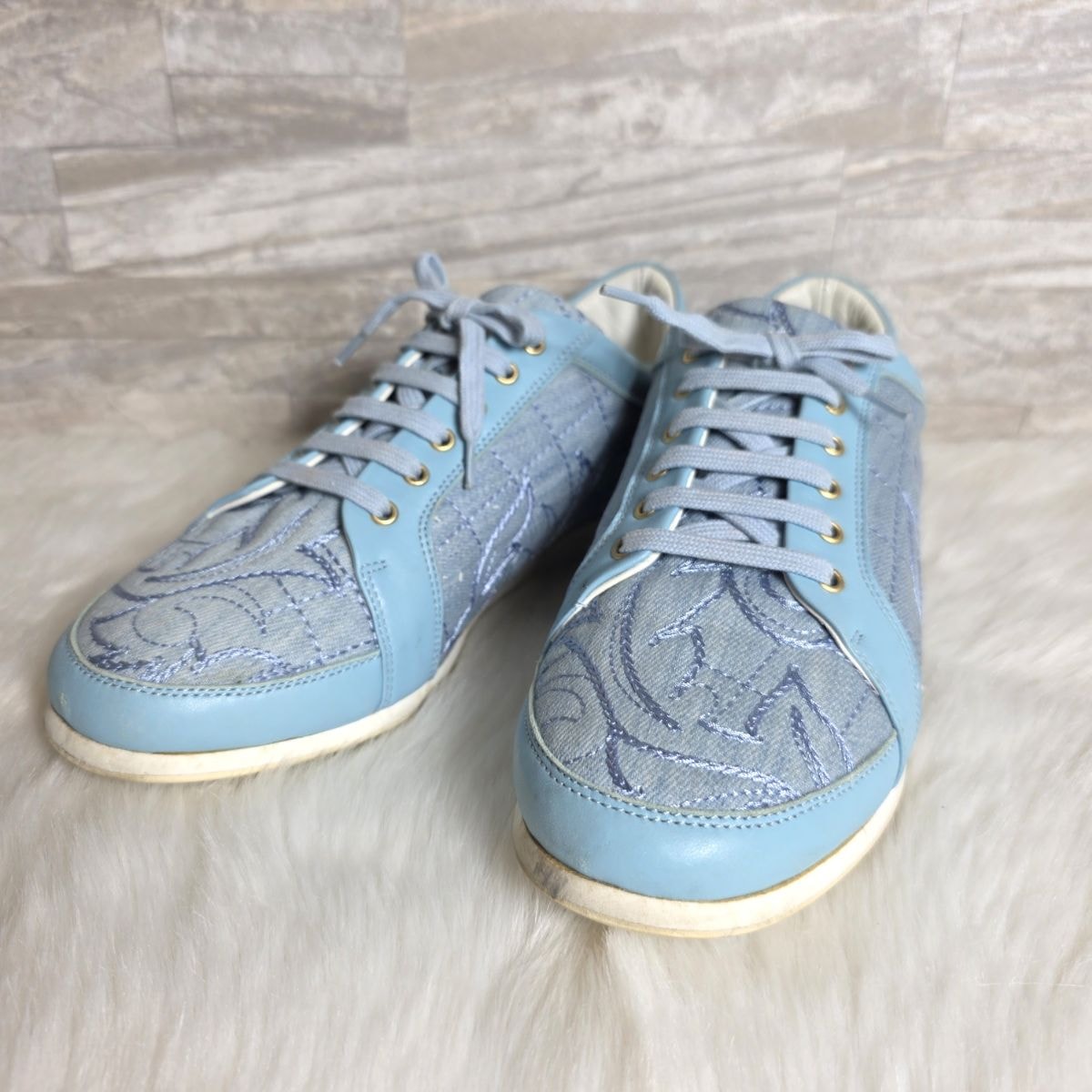 VERSACE ヴェルサーチェ ローカット デニム スニーカー デニム ライトブルー  レディース 37【中古】