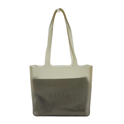 シャネル CHANEL ロゴ トートバッグ 肩掛け カバン バッグ ショルダーバッグ ラバー グレー