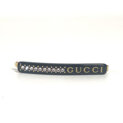 グッチ GUCCI GGロゴ ラインストーン ヘアアクセサリー ヘアピン プラスチック ブラック 美品