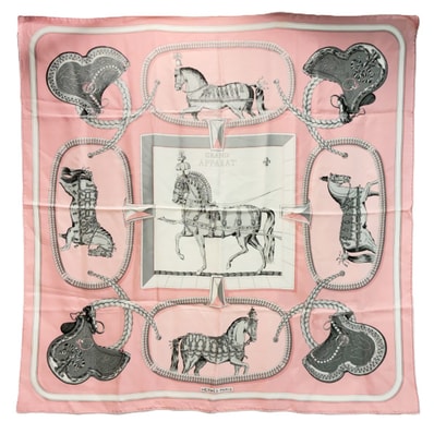 HERMES エルメス GRAND APPARAT スカーフ シルク100% ピンク