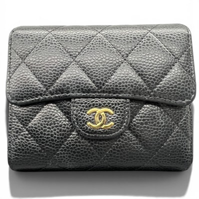 CHANEL 極美品 シャネル マトラッセ クラシック スモール フラップ ウォレット 三つ折り財布 AP0231 キャビアスキン 新型シリアルシール ブラック レザー ゴールド金具 コンパクトウォレット ミニ財布 Aランク 中古 鑑定済 シャネル財布