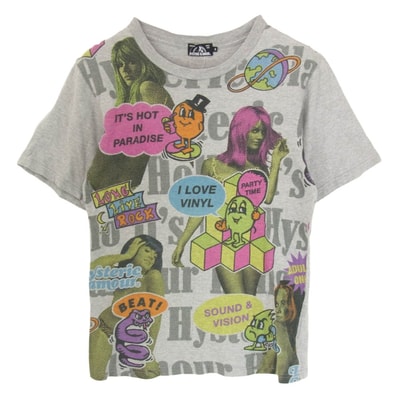 HYSTERIC GLAMOUR ヒステリックグラマー Tシャツ 02201CT02 HYS PARTY TIME 総柄 半袖 Tシャツ グレー系 S【中古】