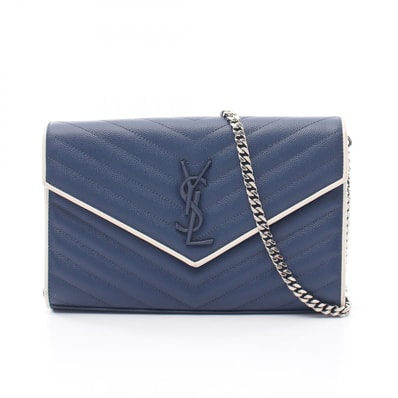 サンローランパリ SAINT LAURENT PARIS カサンドラ クラシック ショルダーバッグ バッグ レザー レディース ネイビー系 / ホワイト系 377828 【中古】