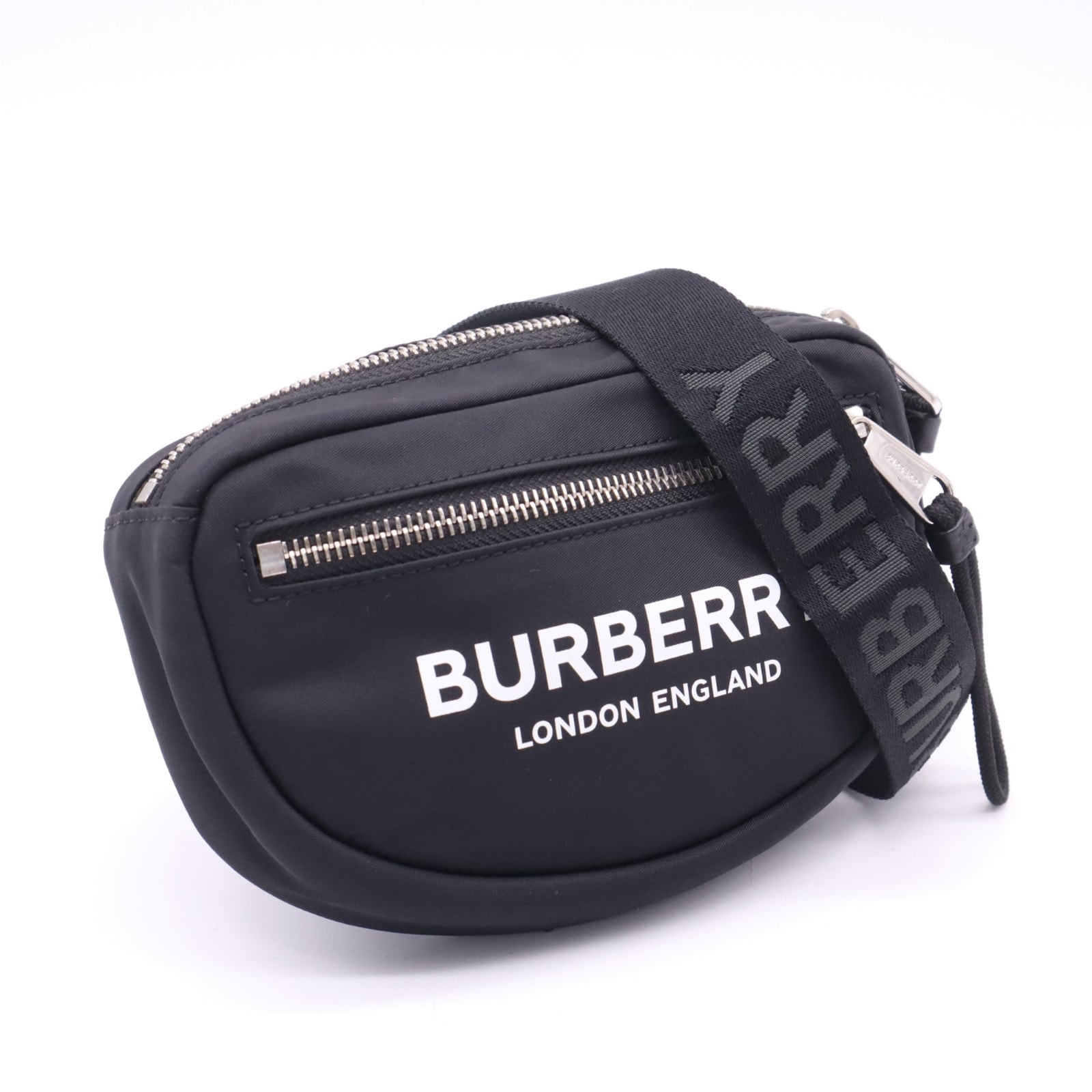 極美品 BURBERRY バーバリー ナイロン キャノン クロスボディバッグ 8021091 ウエストバッグ ブラック ホワイト ナイロン メンズ
