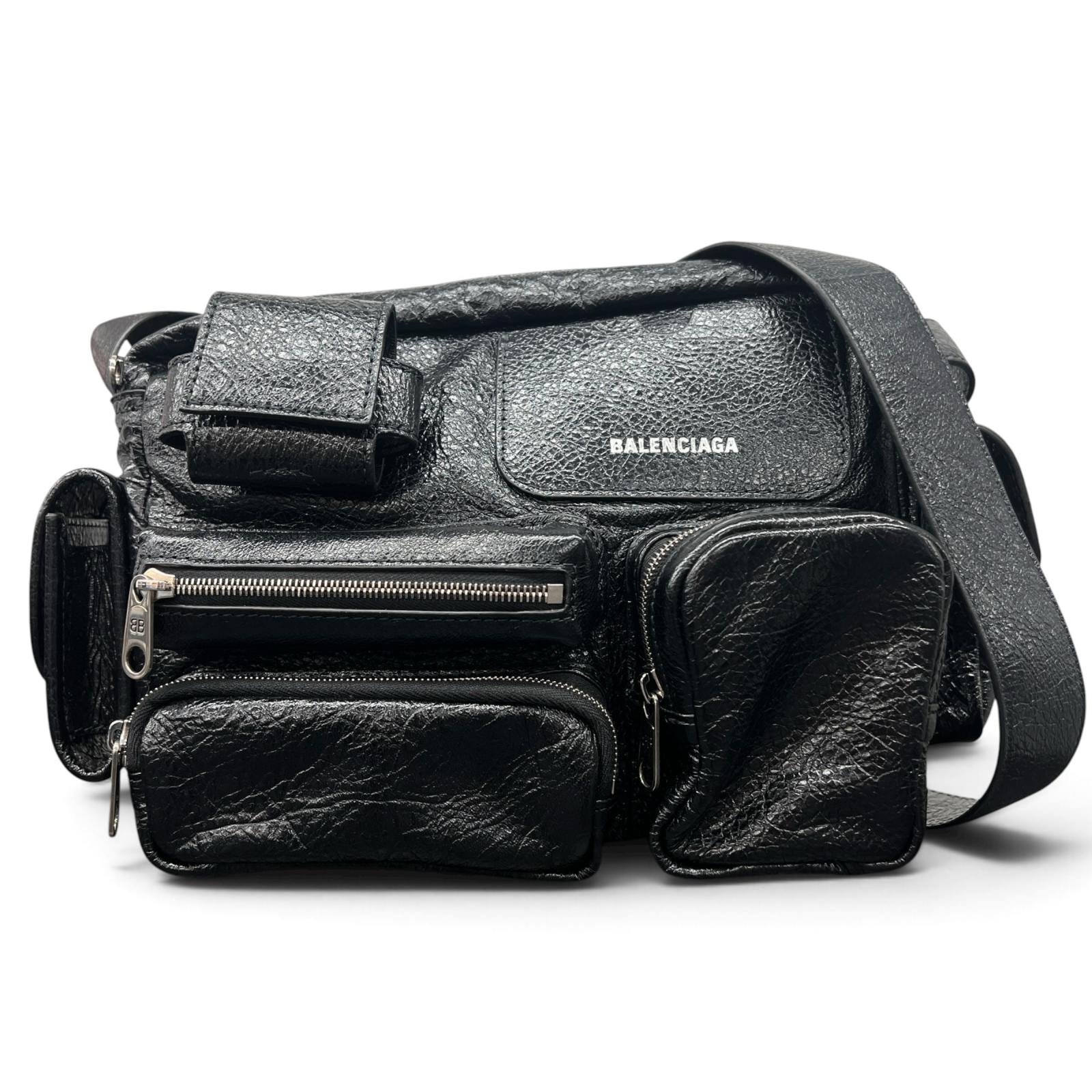 BALENCIAGA 極美品 バレンシアガ SUPERBUSY CAMERA BAG スーパービジー カメラバッグ ショルダーバッグ 829068 アリーナラムスキン レザー ブラック シルバー金具 Aランク 中古 鑑定済 バレンシアガバッグ