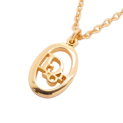 ★SALE【6jhb0720】クリスチャンディオール ネックレス ディオールロゴ オーバル GPメッキ ゴールド【中古】レディース