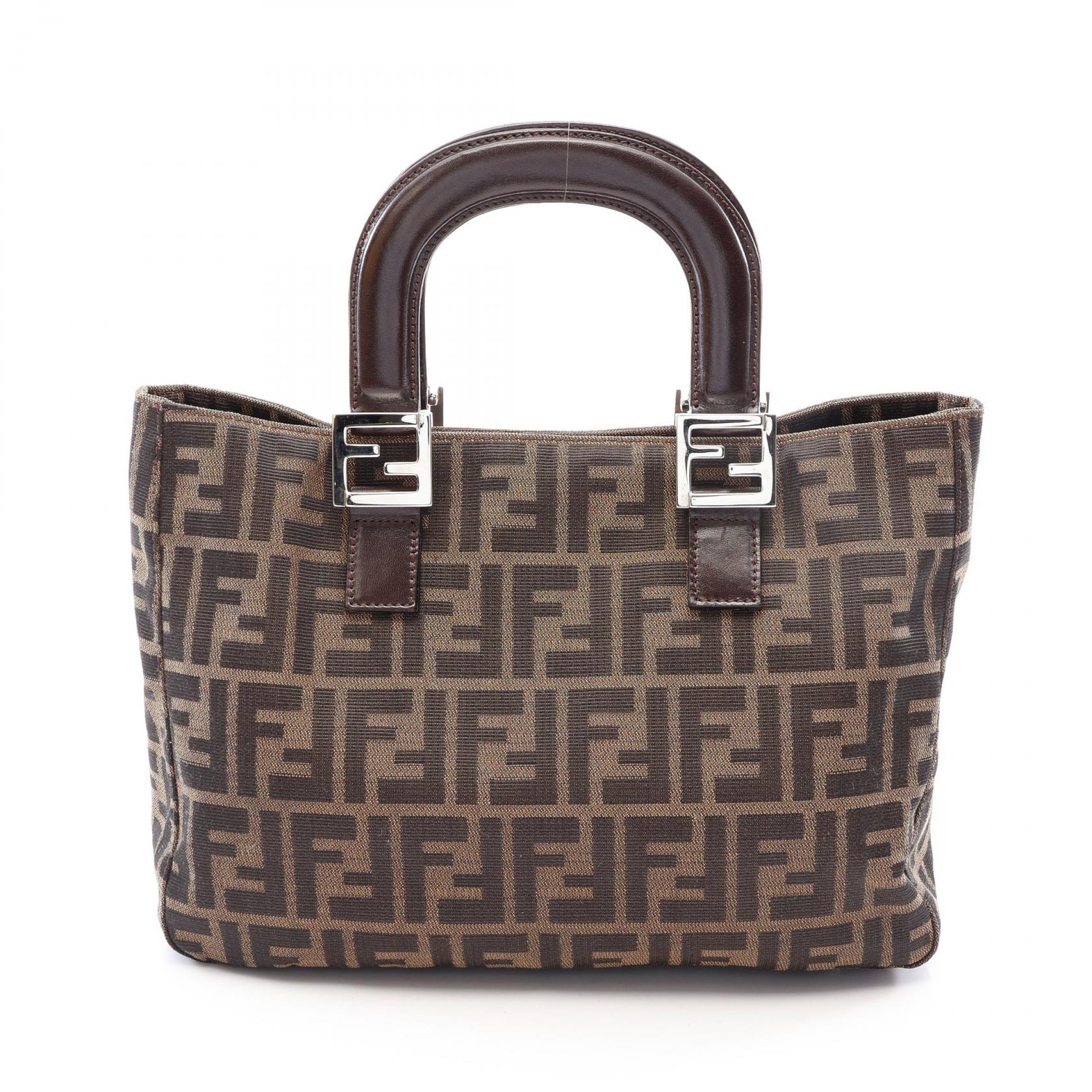 フェンディ FENDI ズッカ トートバッグ バッグ キャンバス レザー レディース ブラウン系 【中古】