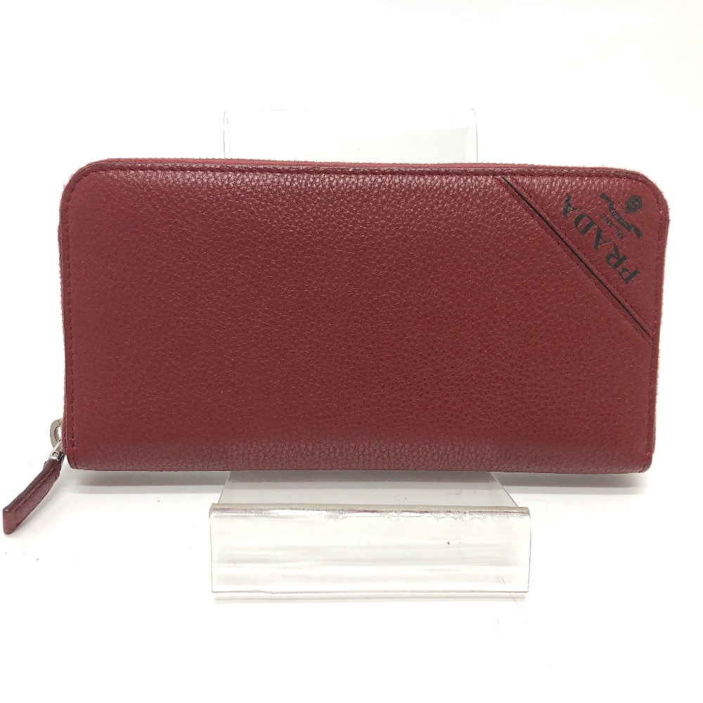 プラダ PRADA ラウンドファスナー 2ML317 ロゴ グラデーション ウォレット 長財布 レザー レッド系