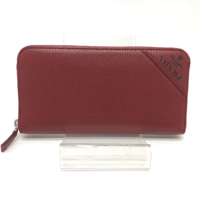 プラダ PRADA ラウンドファスナー 2ML317 ロゴ グラデーション ウォレット 長財布 レザー レッド系