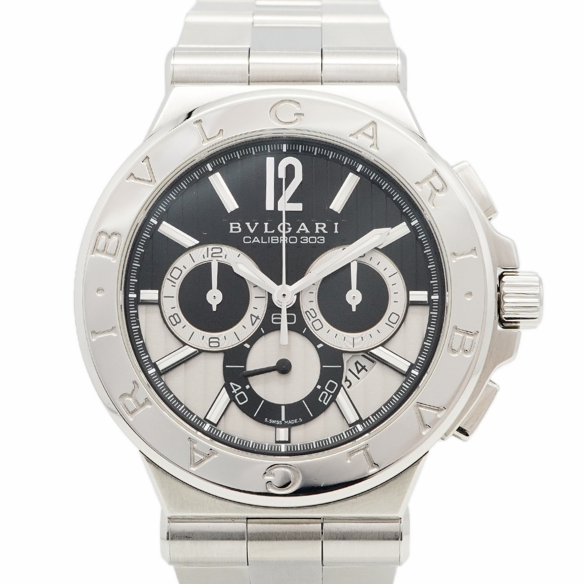 ★最終価格★SALE【6wcd0297】ブルガリ ディアゴノ カリブロ 303 クロノグラフ DG42SCH ブラック/シルバー文字盤【中古】腕時計 メンズ