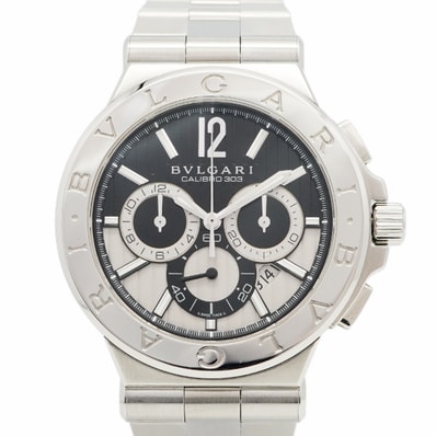 ★最終価格★SALE【6wcd0297】ブルガリ ディアゴノ カリブロ 303 クロノグラフ DG42SCH ブラック/シルバー文字盤【中古】腕時計 メンズ