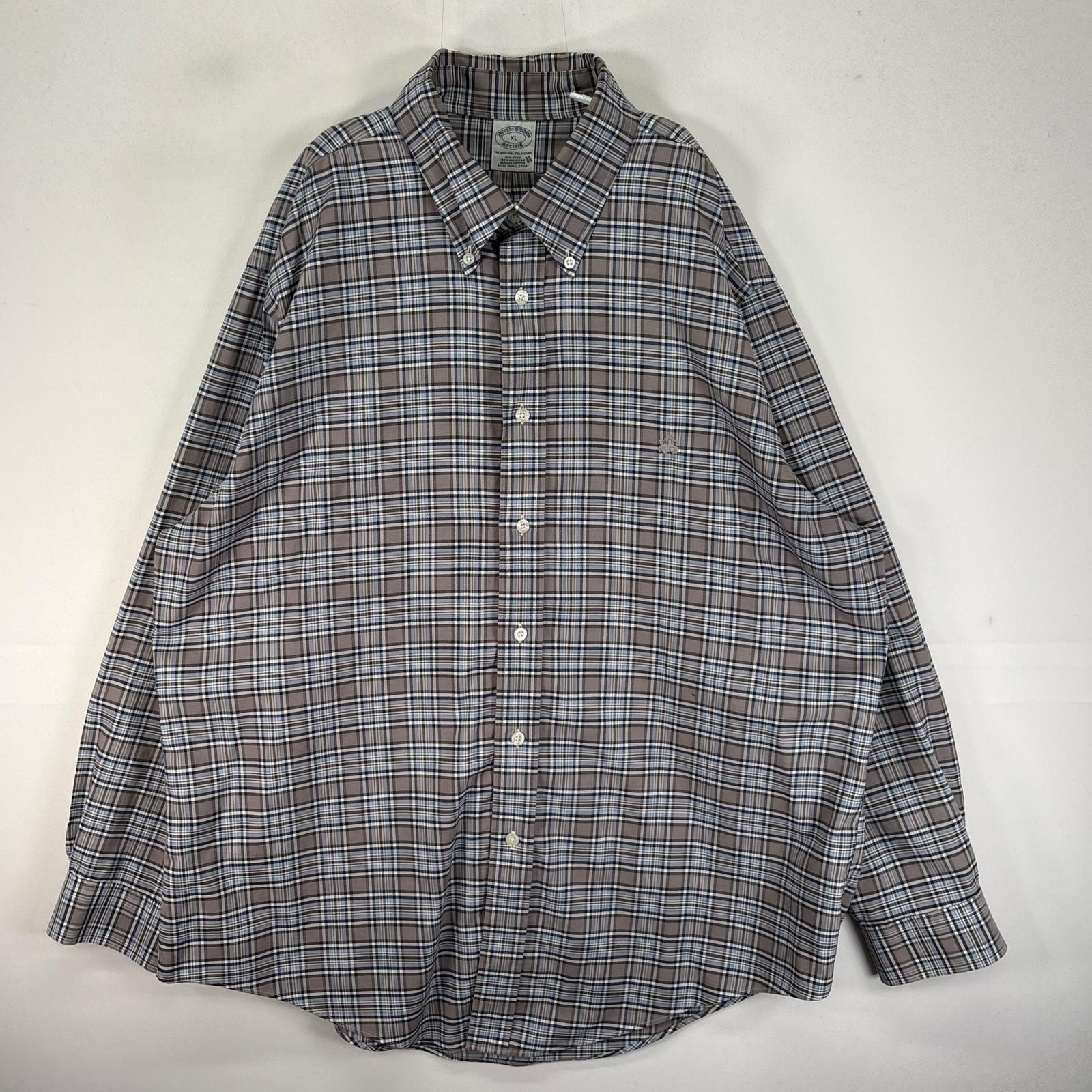 古着 ブルックスブラザーズ Brooks Brothers 長袖シャツ ワンポイント XL  グレー系 チェック メンズ