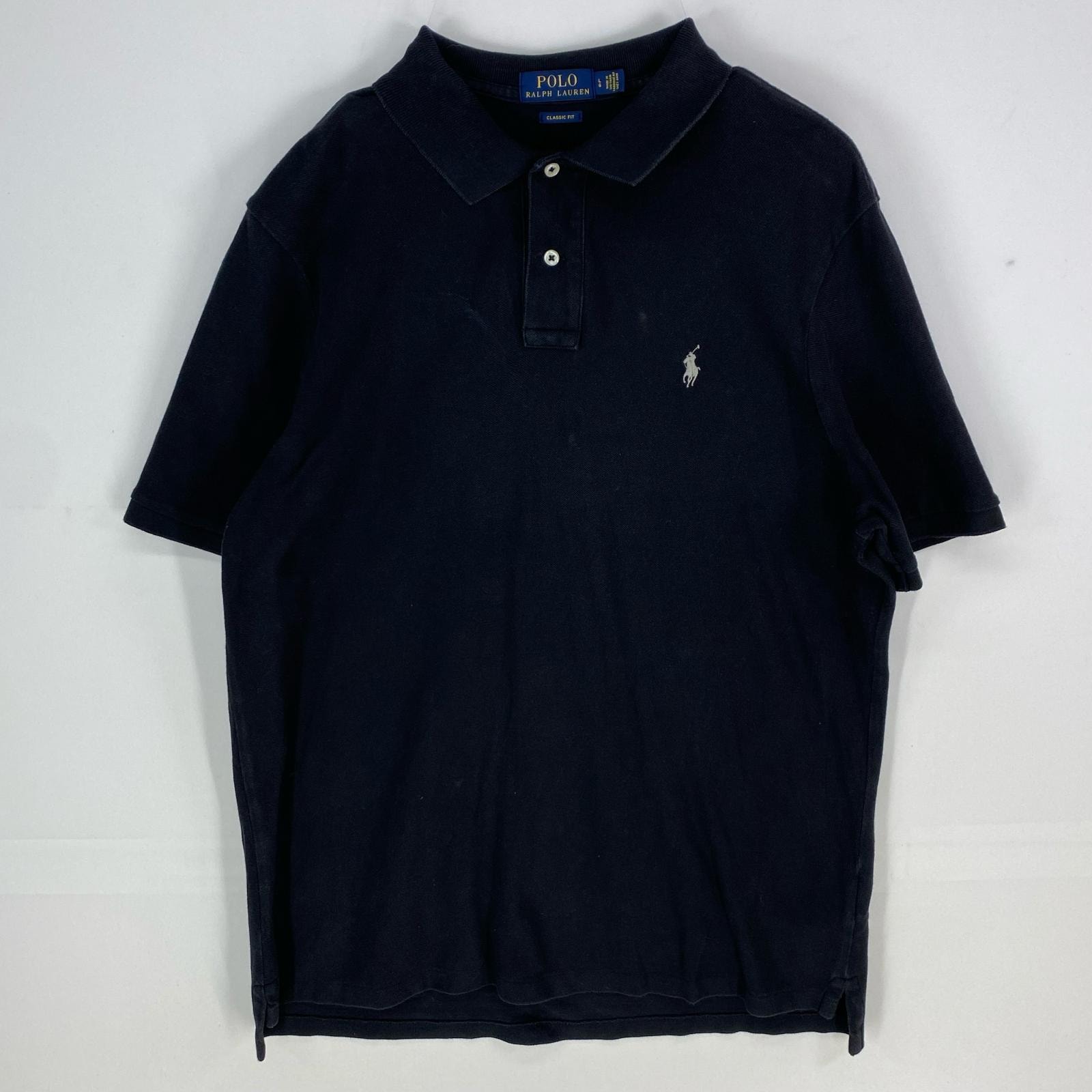 古着 ポロ・ラルフローレン POLO RALPH LAUREN 半袖シャツ ワンポイントロゴ刺繍 ポロシャツ L  ブラック系 メンズ