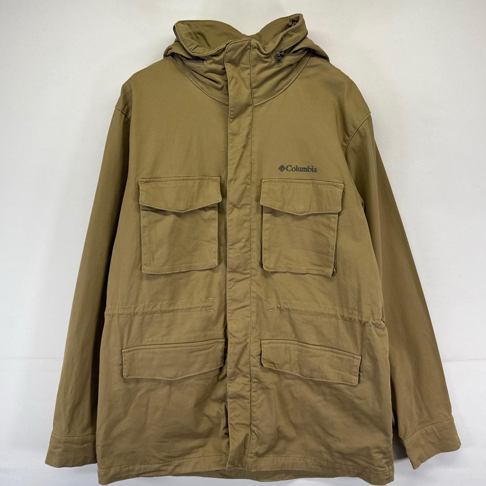 古着 コロンビア Columbia ジャケット フルジップ スナップボタン カバーオール ワンポイントロゴ パーカー L  ベージュ系 メンズ