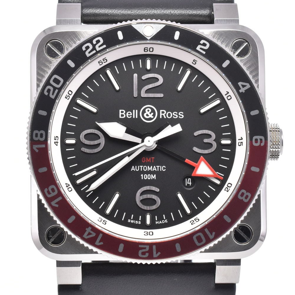 値下 ベル&ロス Bell&Ross BR0393-BL-ST/SCA BR03 GMT BLACK ターンベル 自動巻き メンズ 美品 箱・保証書付き C#146855