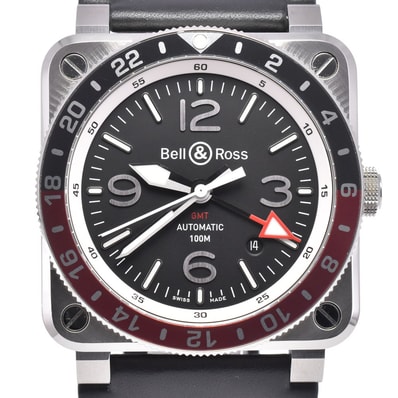 値下 ベル&ロス Bell&Ross BR0393-BL-ST/SCA BR03 GMT BLACK ターンベル 自動巻き メンズ 美品 箱・保証書付き C#146855