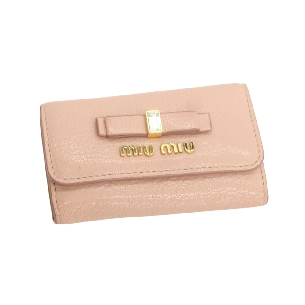 【中古】ミュウ ミュウ Miu Miu レザー キーケース ベージュピンク【レディース】